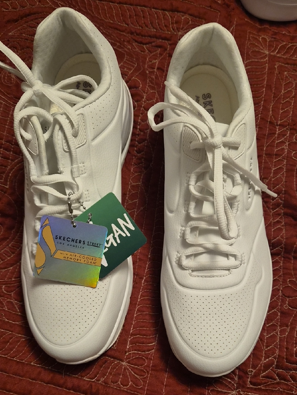 Skechers White Vegan Memory Foam Lace-Up Sneakers